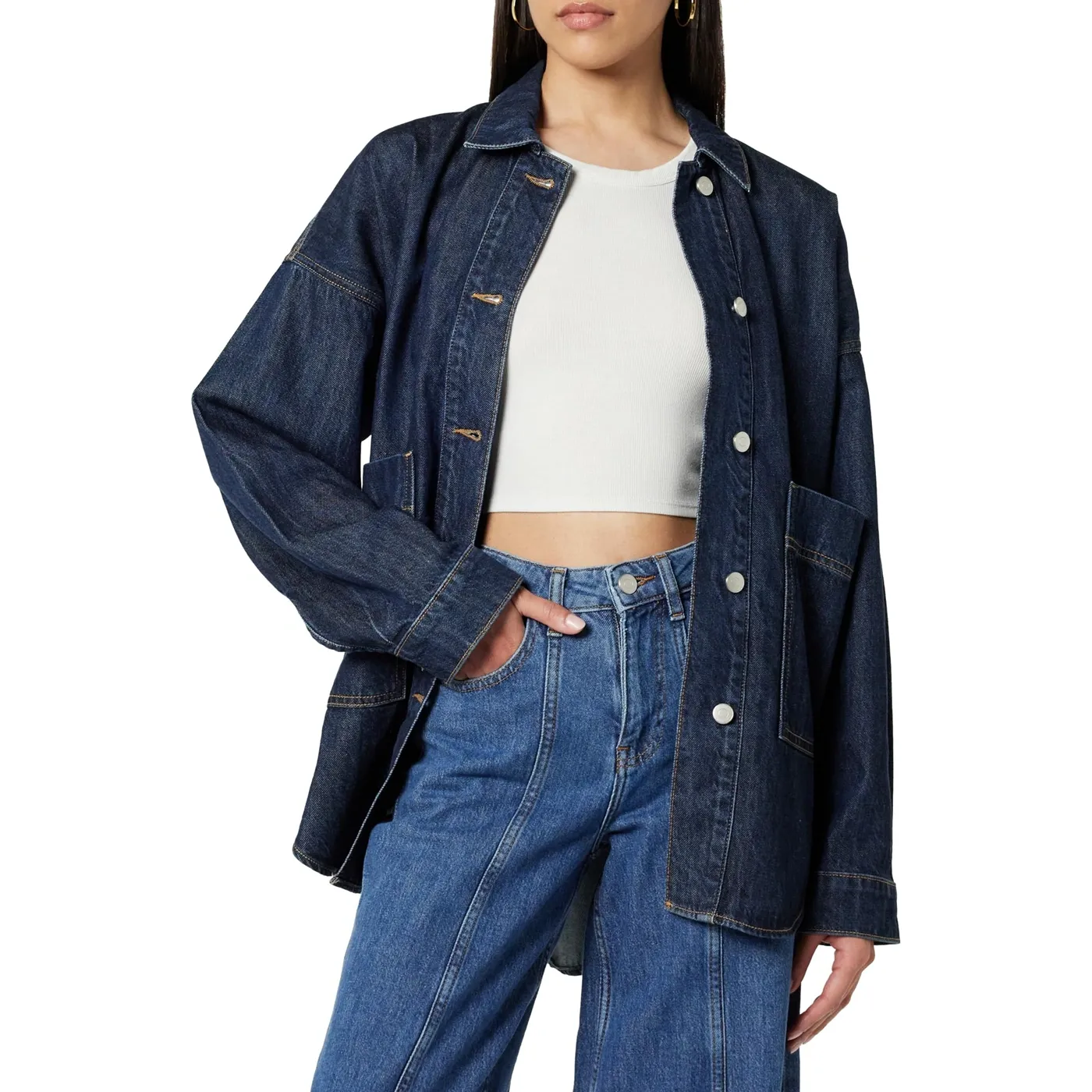 Navy Long Denim Shacket