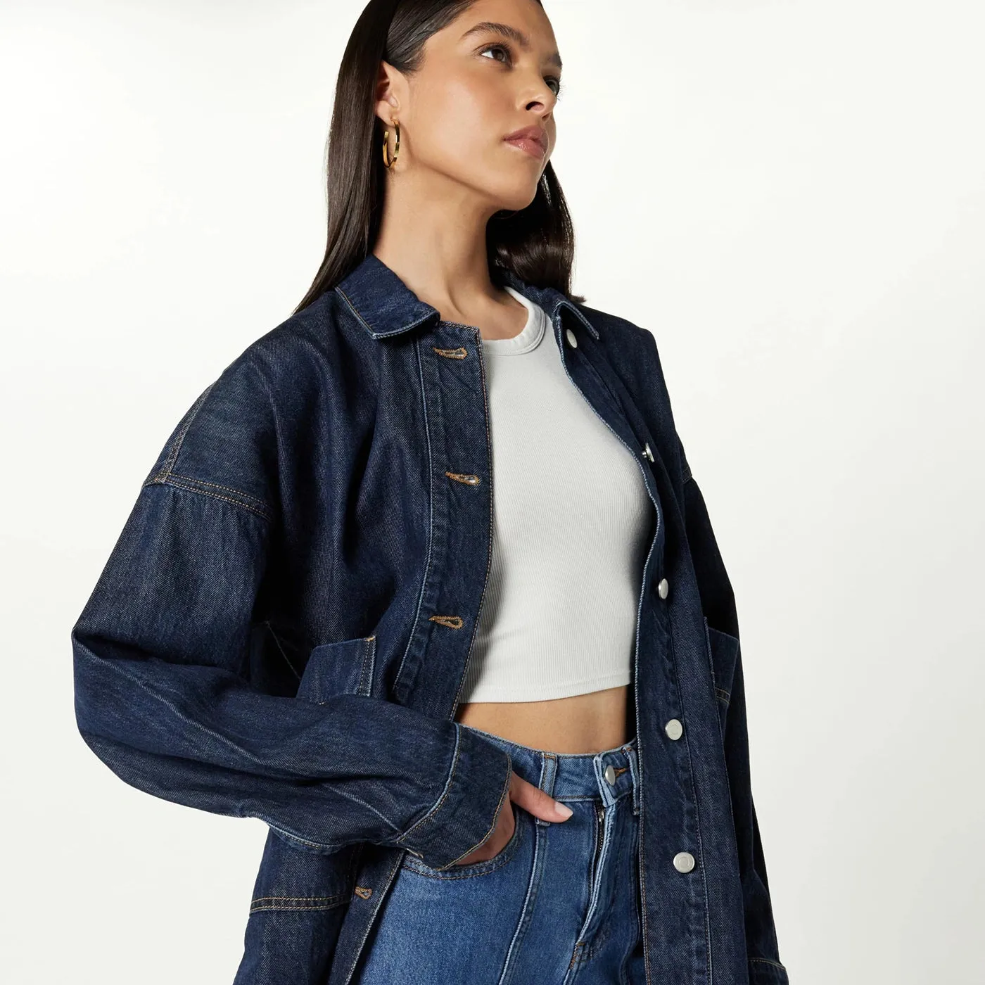 Navy Long Denim Shacket