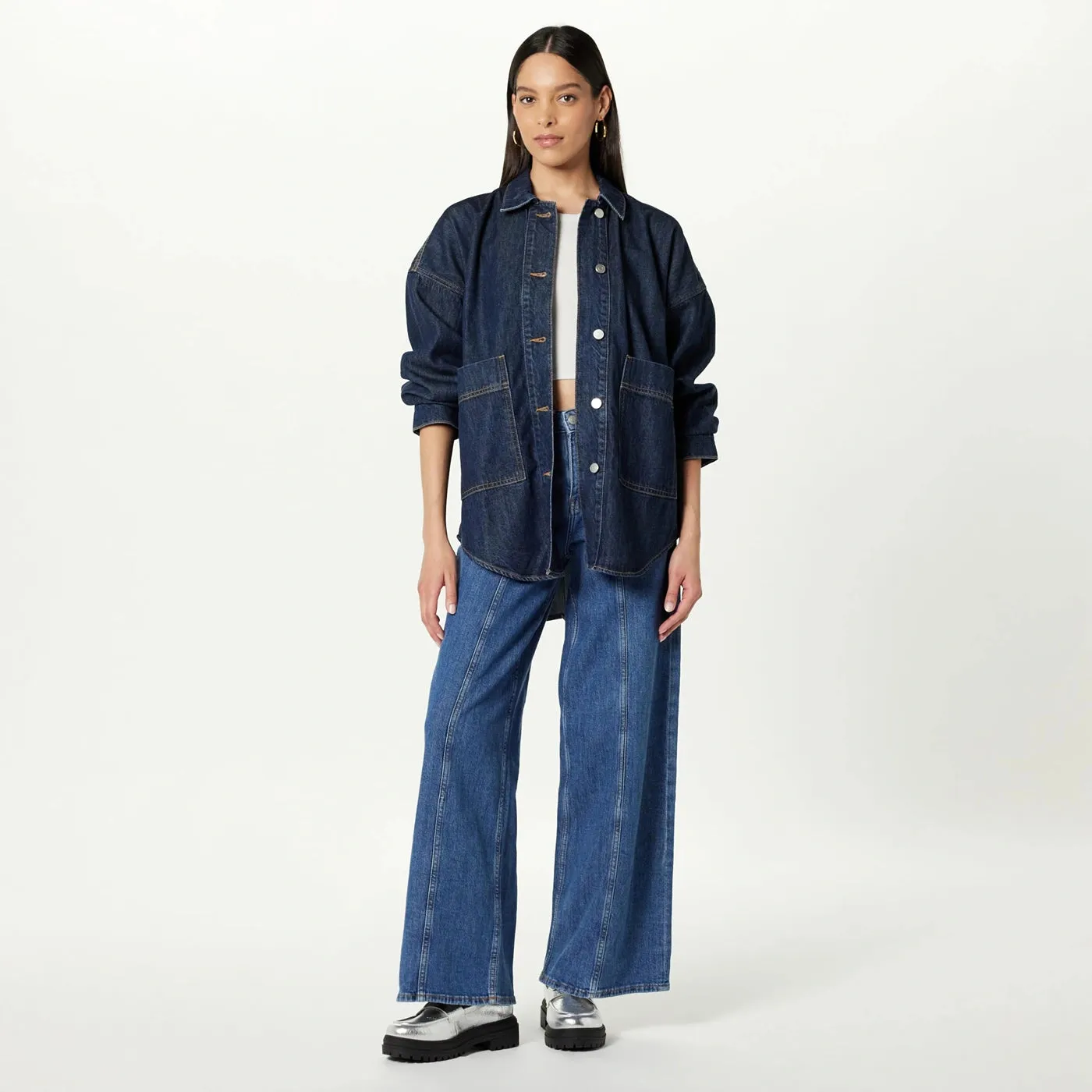 Navy Long Denim Shacket