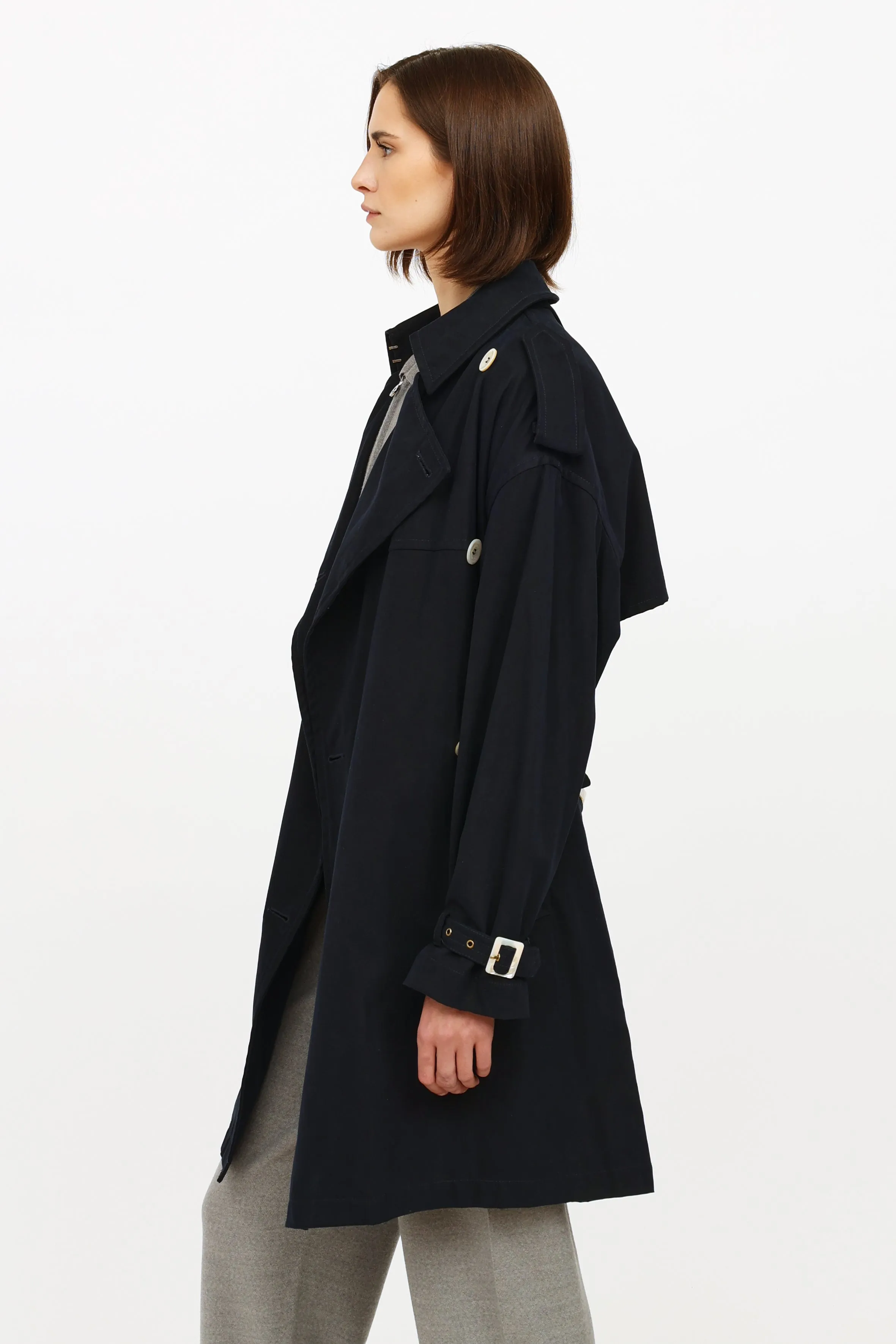 Navy Trench Button Up Coat