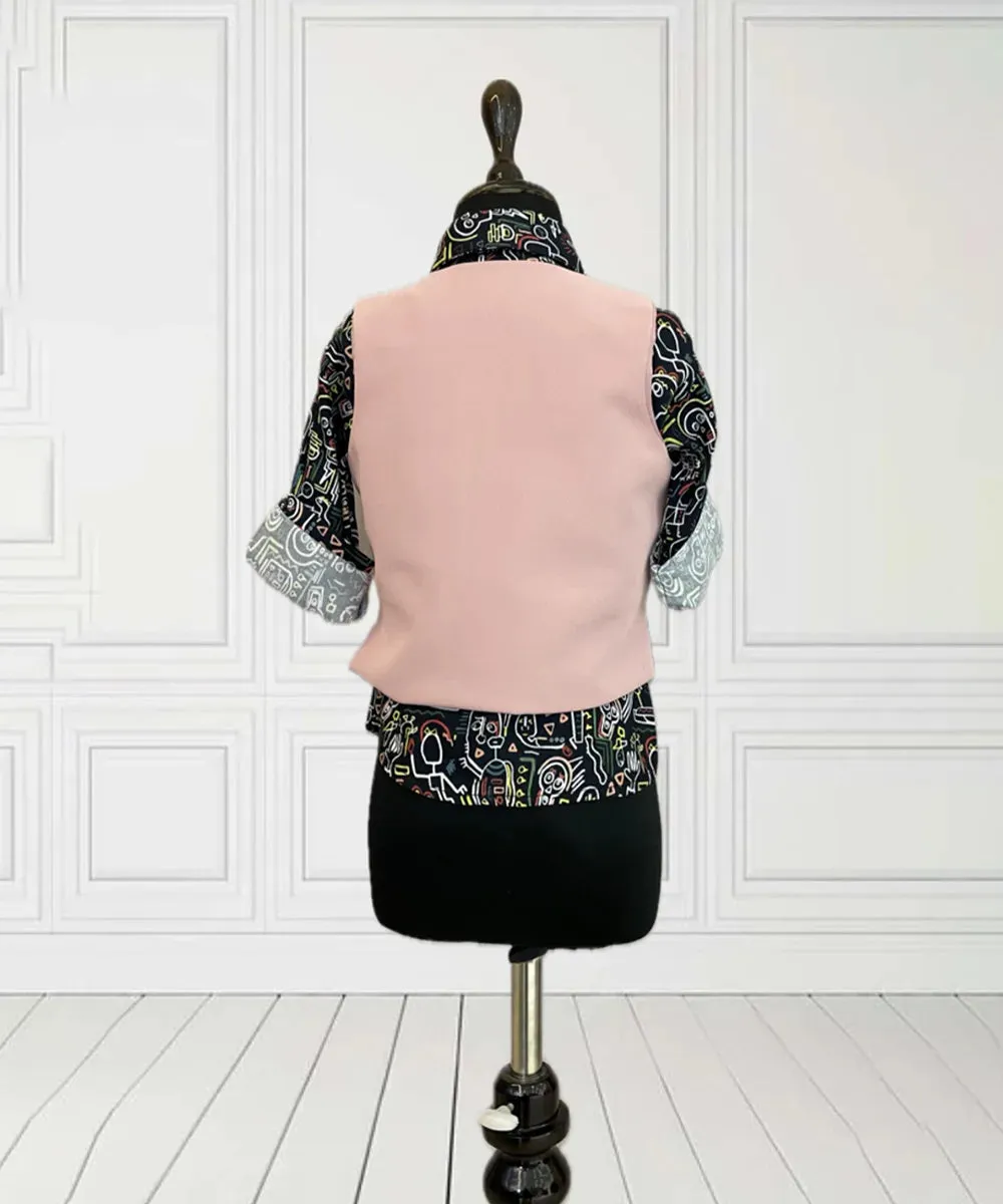 Peach Color  Waist Coat Set with Printed Shirt For Boys