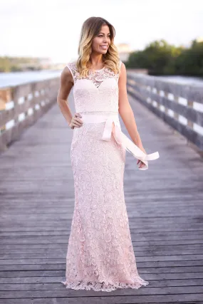 Pink Lace Maxi Dress with Bow