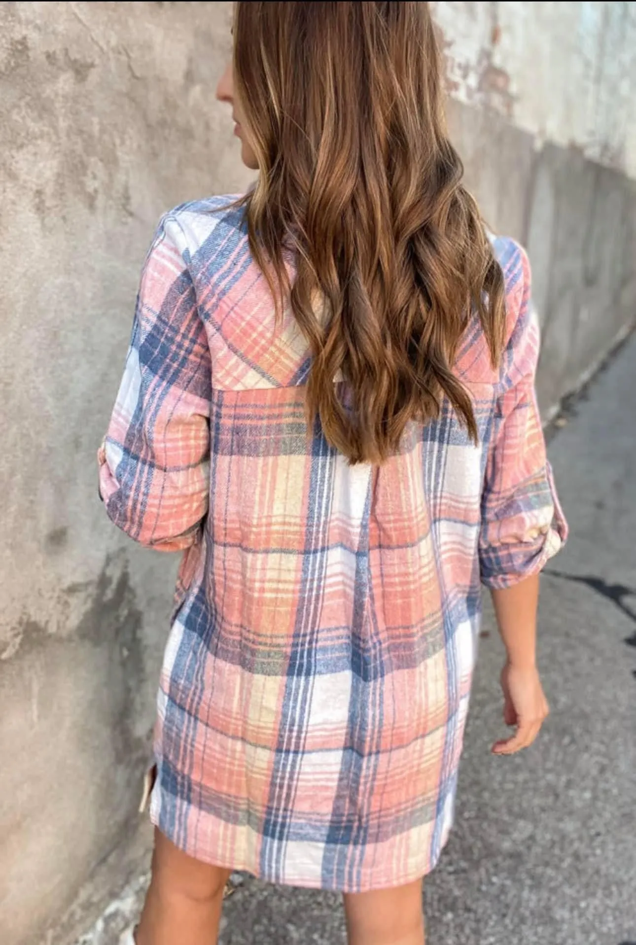 Pink Plaid Long Shacket/Shirt Dress