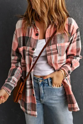 Plaid Button Up Patch Pocket Shirt Shacket