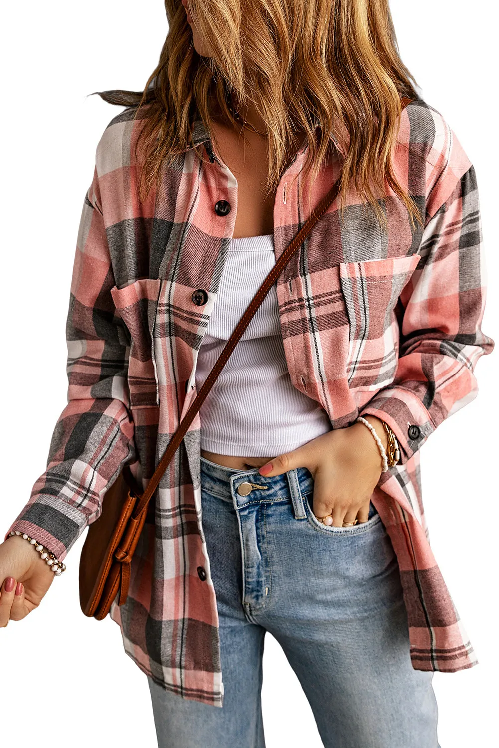 Plaid Button Up Patch Pocket Shirt Shacket