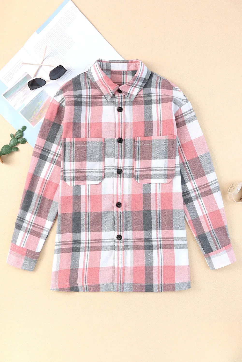 Plaid Button Up Patch Pocket Shirt Shacket