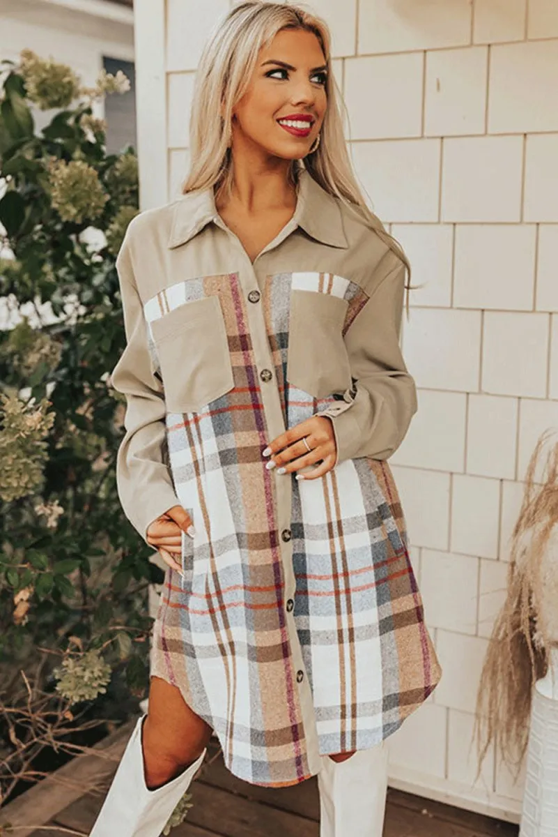 Plaid Long Sleeve Shirt Mini Dress