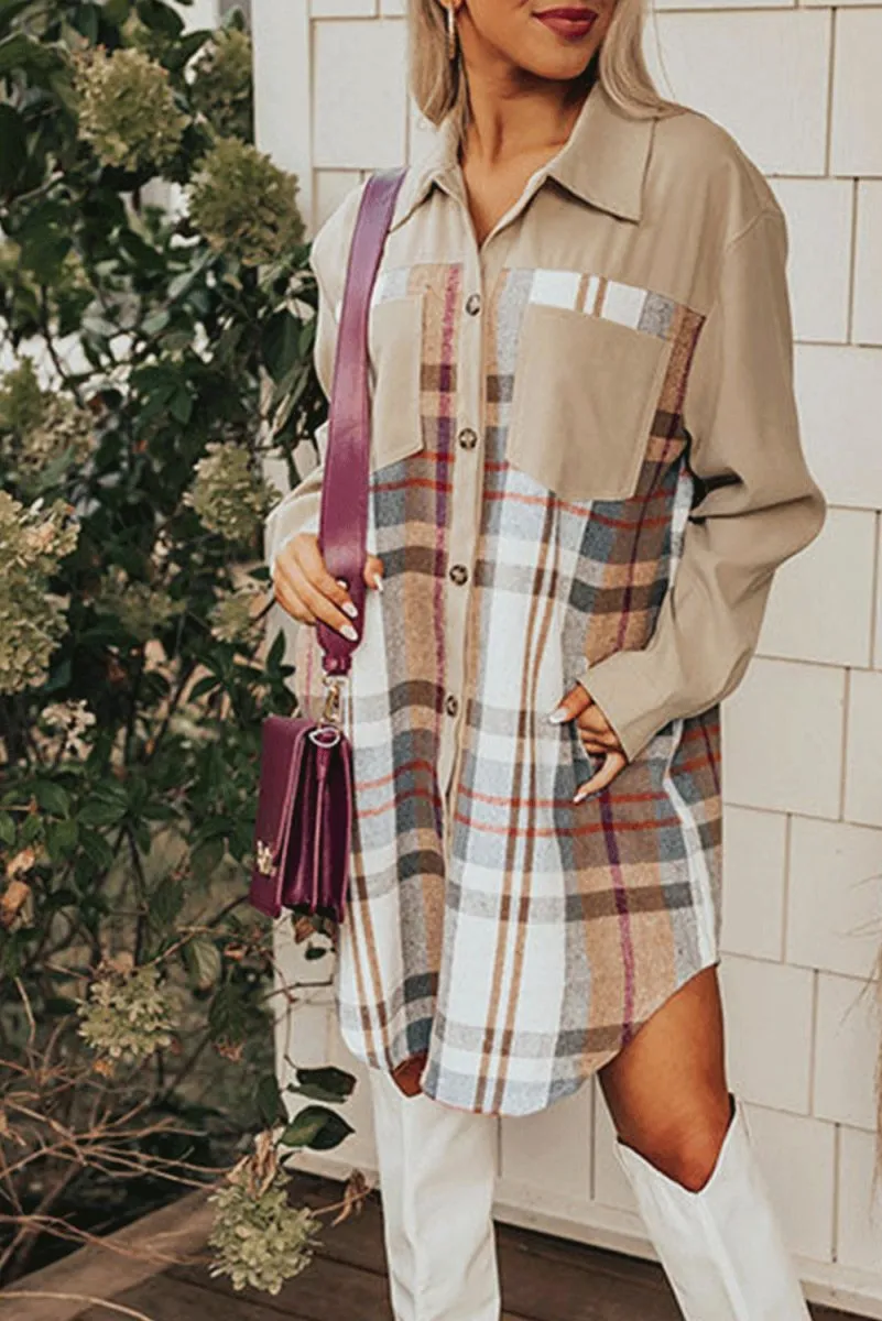 Plaid Long Sleeve Shirt Mini Dress