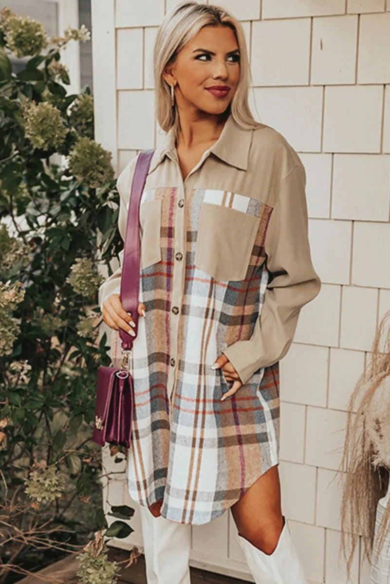 Plaid Long Sleeve Shirt Mini Dress