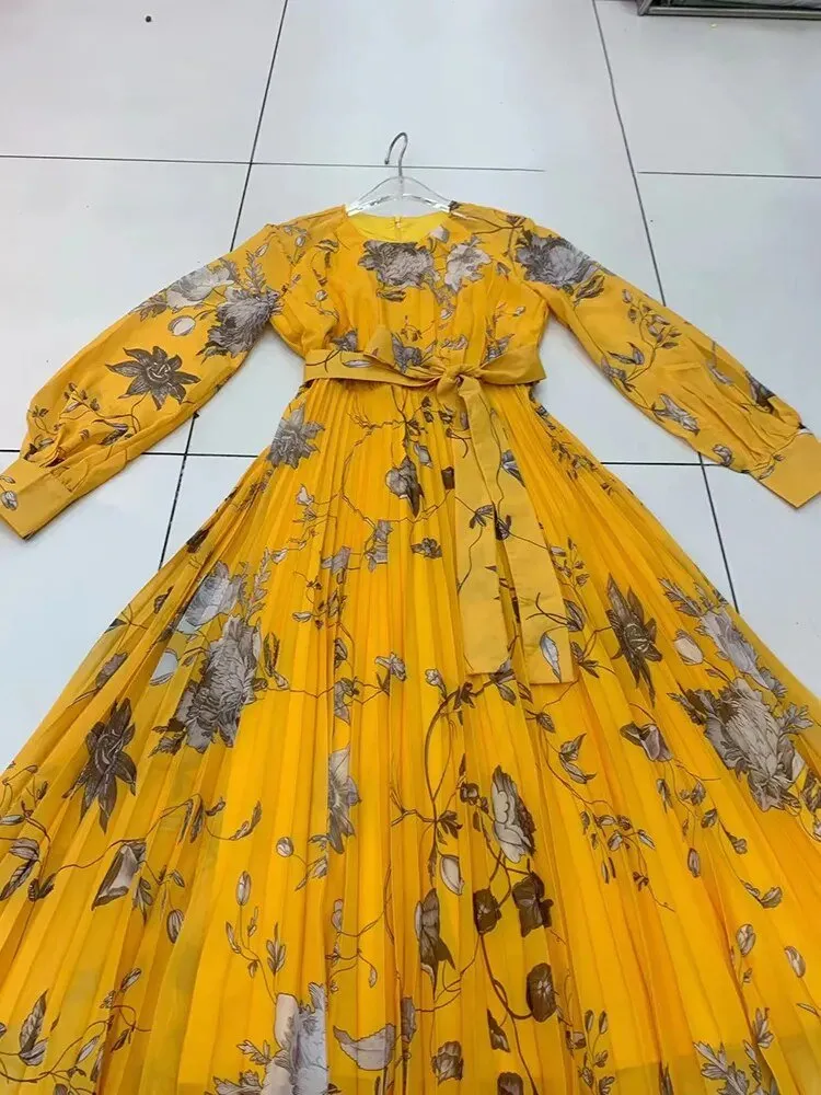 Pre Order:  Floral Lace-Up Long Sleeve Dress