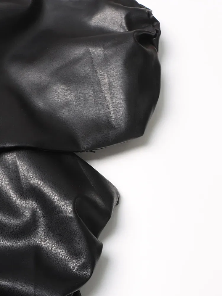 Pre Order:  Strapless Ruched Faux Leather Dress