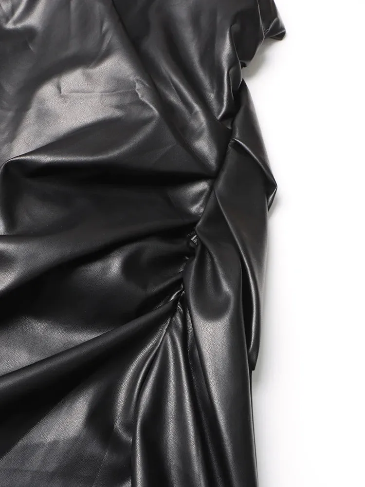 Pre Order:  Strapless Ruched Faux Leather Dress