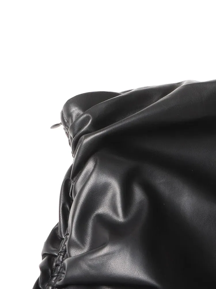 Pre Order:  Strapless Ruched Faux Leather Dress