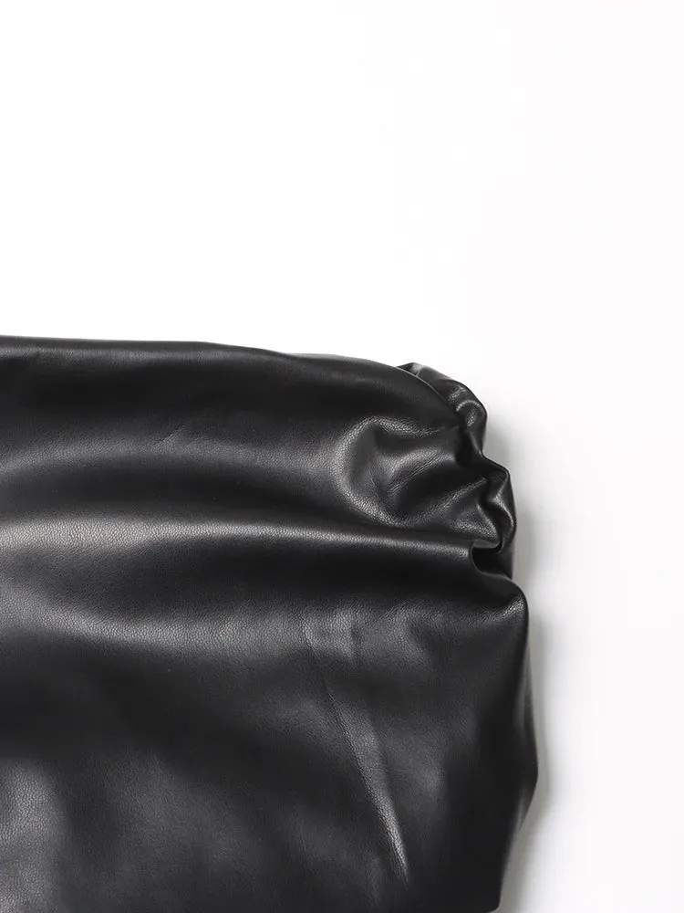 Pre Order:  Strapless Ruched Faux Leather Dress