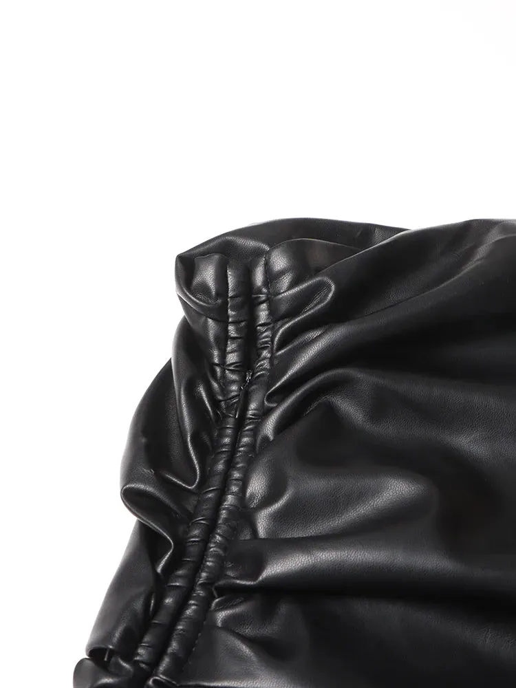 Pre Order:  Strapless Ruched Faux Leather Dress