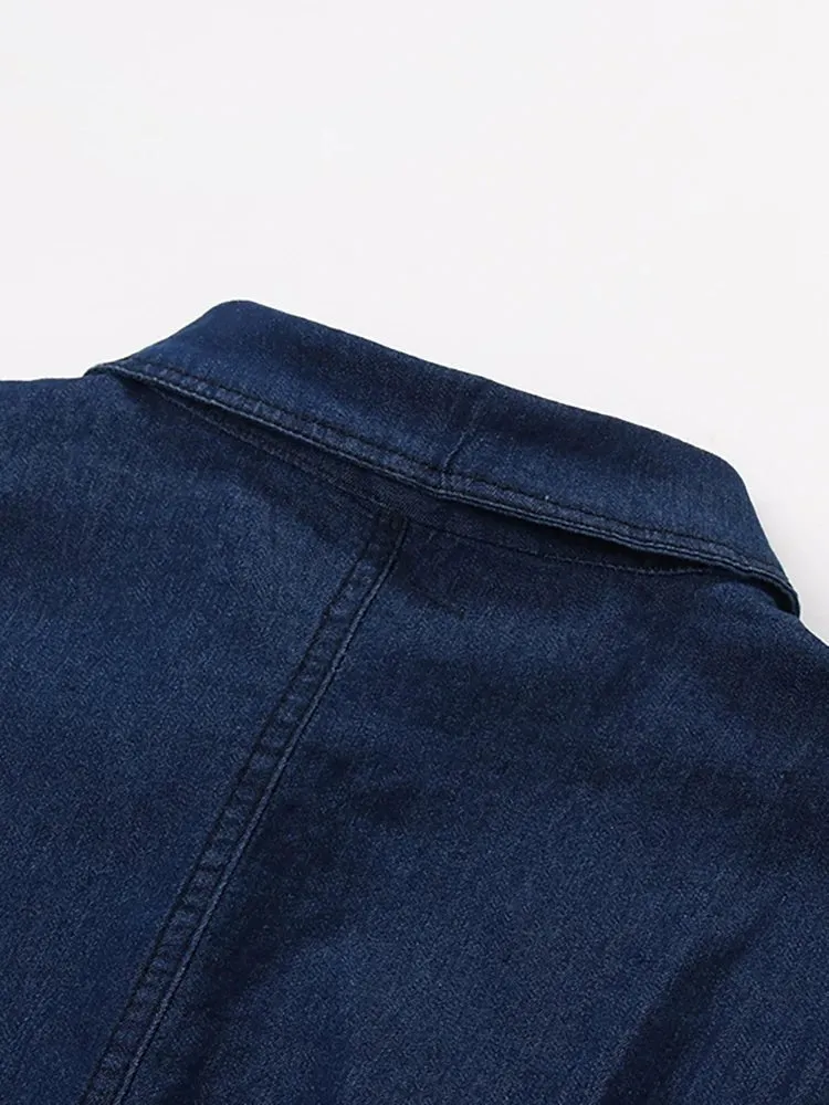 Pre Order:  Two-Tone Denim Button-Down Belted Dress