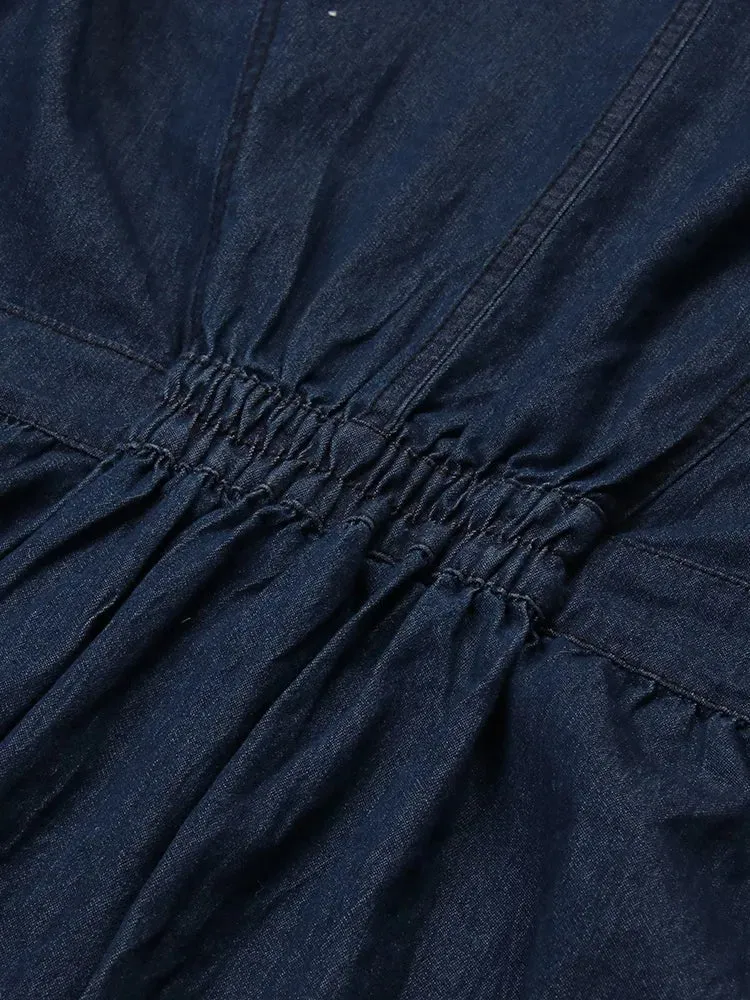 Pre Order:  Two-Tone Denim Button-Down Belted Dress