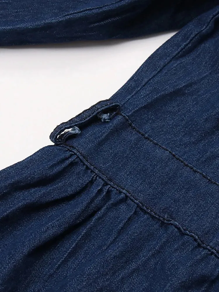 Pre Order:  Two-Tone Denim Button-Down Belted Dress