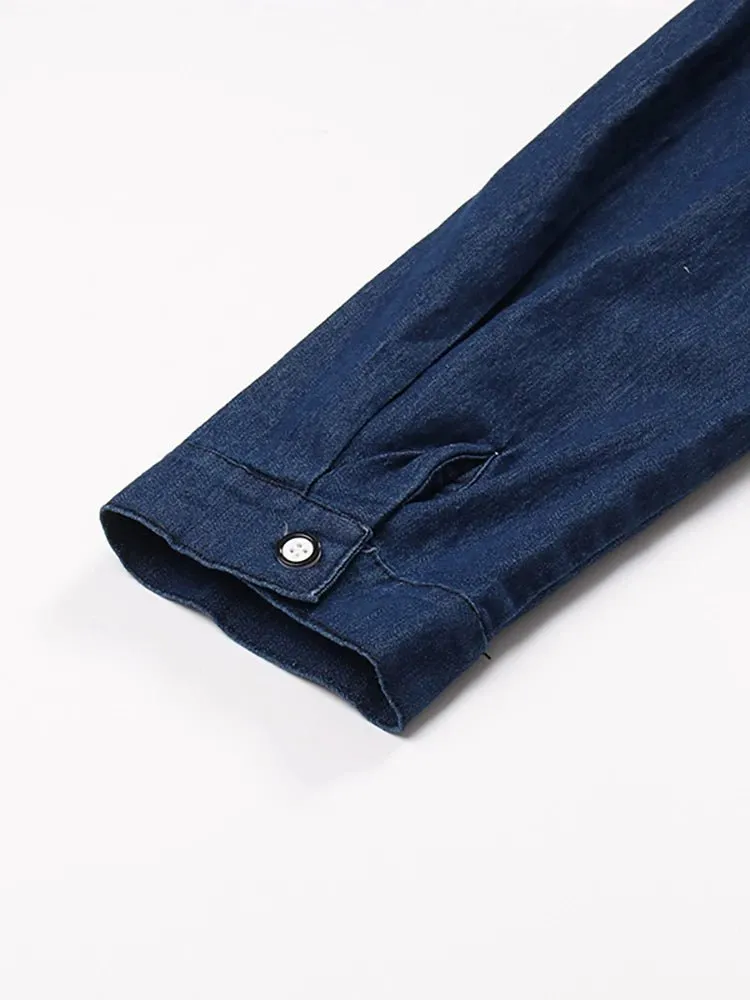 Pre Order:  Two-Tone Denim Button-Down Belted Dress