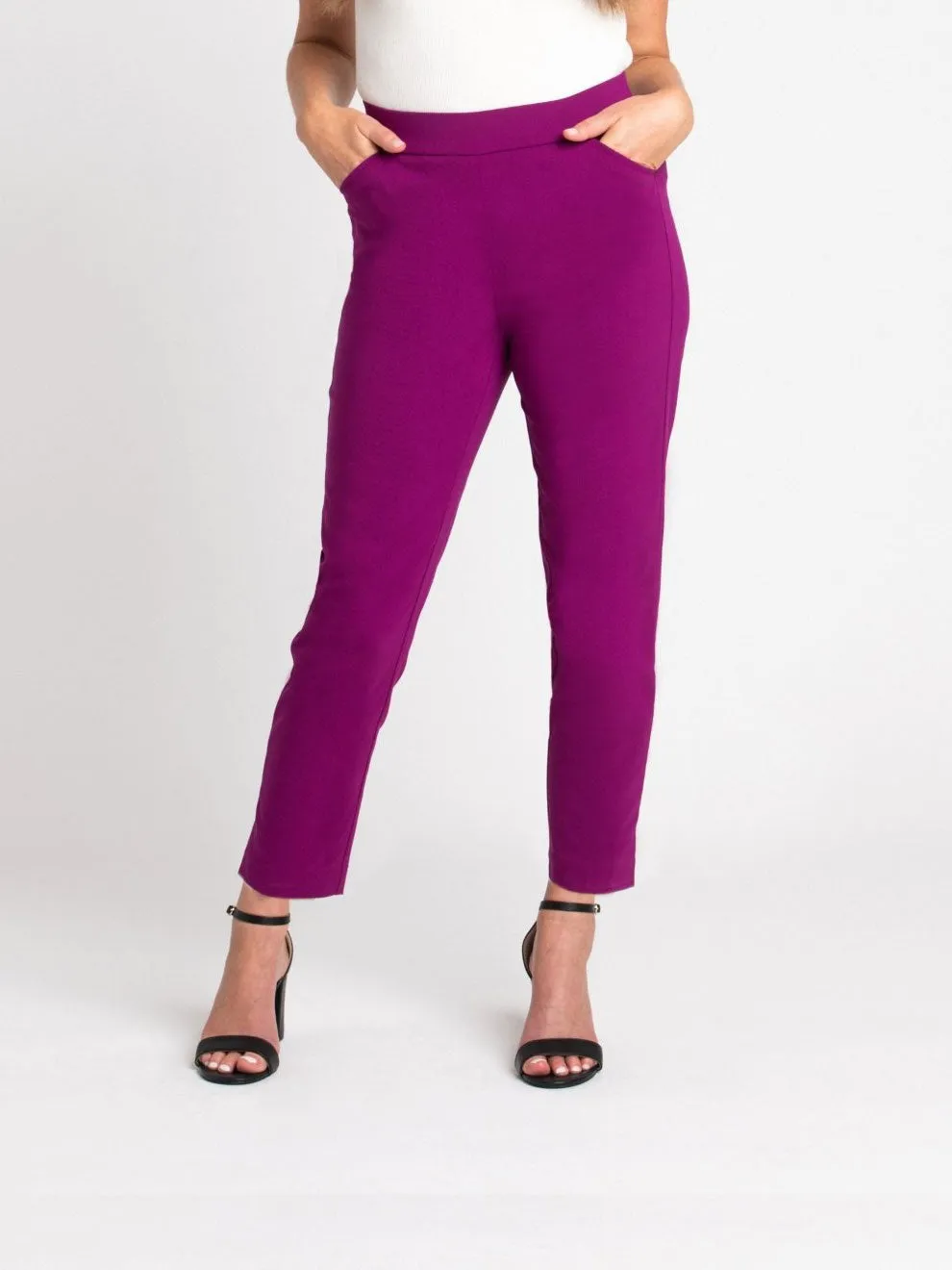 Roz & Ali Superstretch Magenta Pull On Ankle Pants