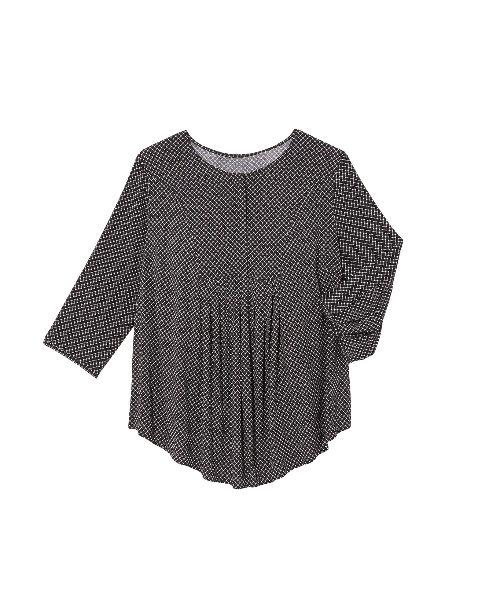 Sam 3/4 Sleeve Pleated Front Blouse | Black / White