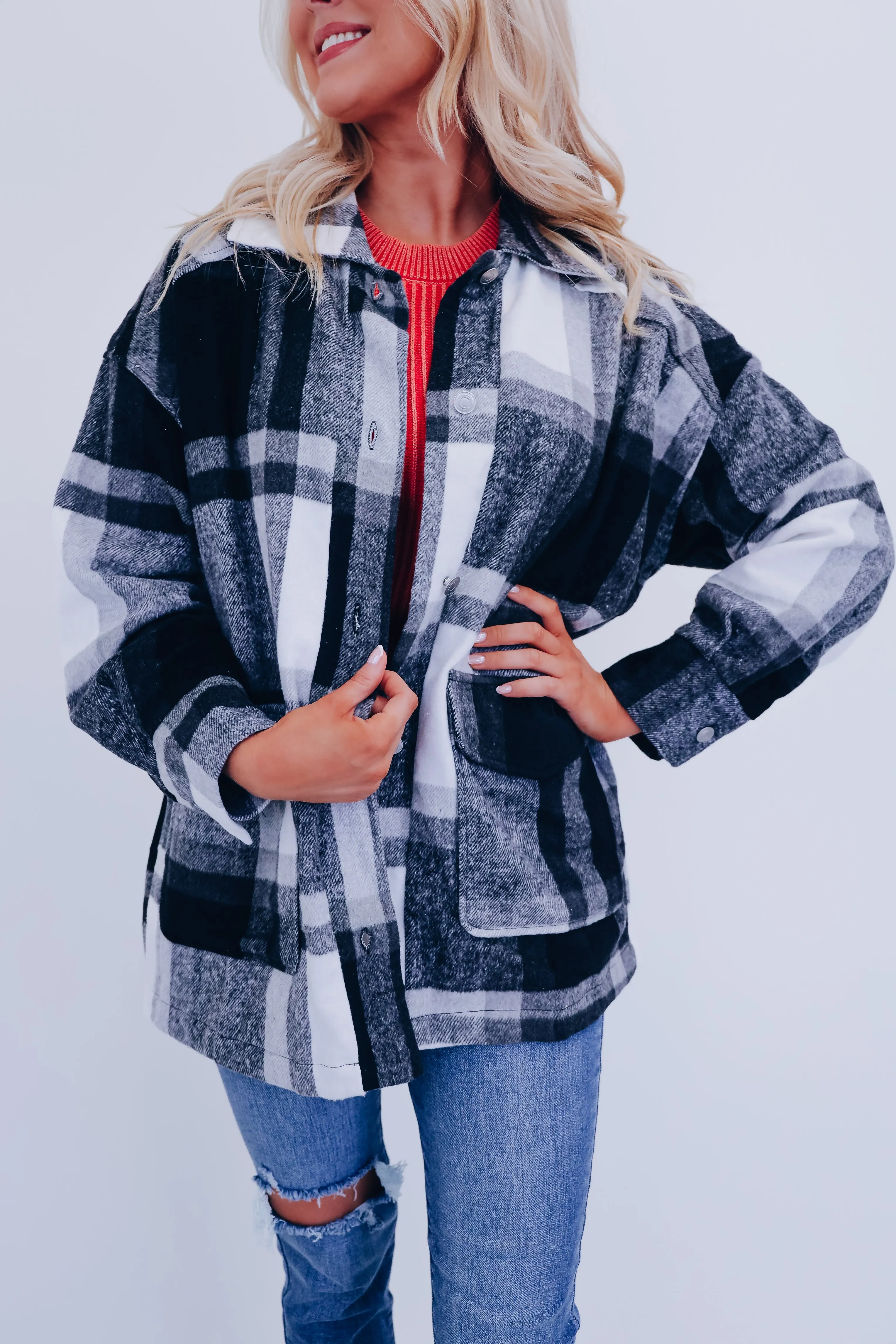 Sayer Brushed Flannel Plaid Jacket - Black