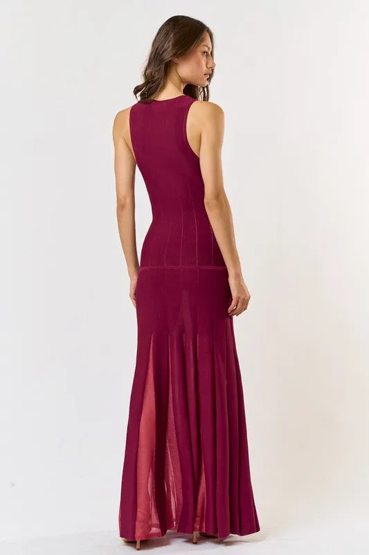 Sweater Maxi Dress with Sheer Pleated Skirt