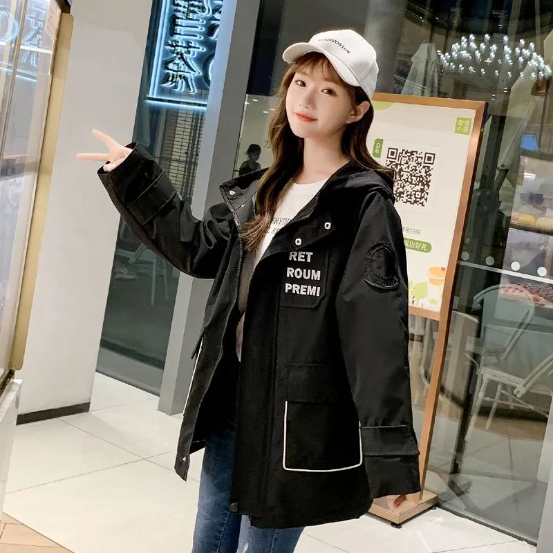 Tooling jacket women's spring and autumn Korean version loose BF early autumn new trendy versatile Mori trench coat student fat MM