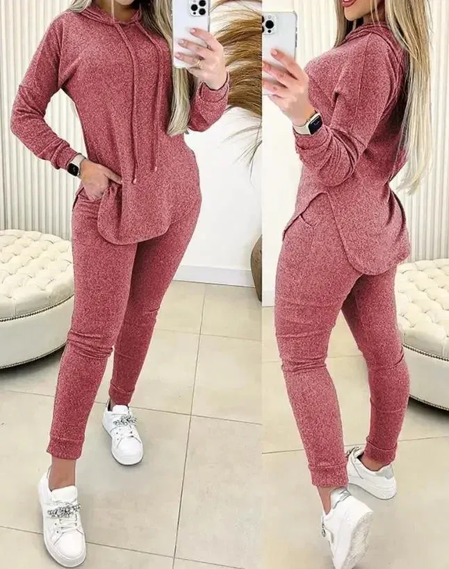Trendy 2 Piece Hooded Sweatshirt & Casual High Waist Pants Set