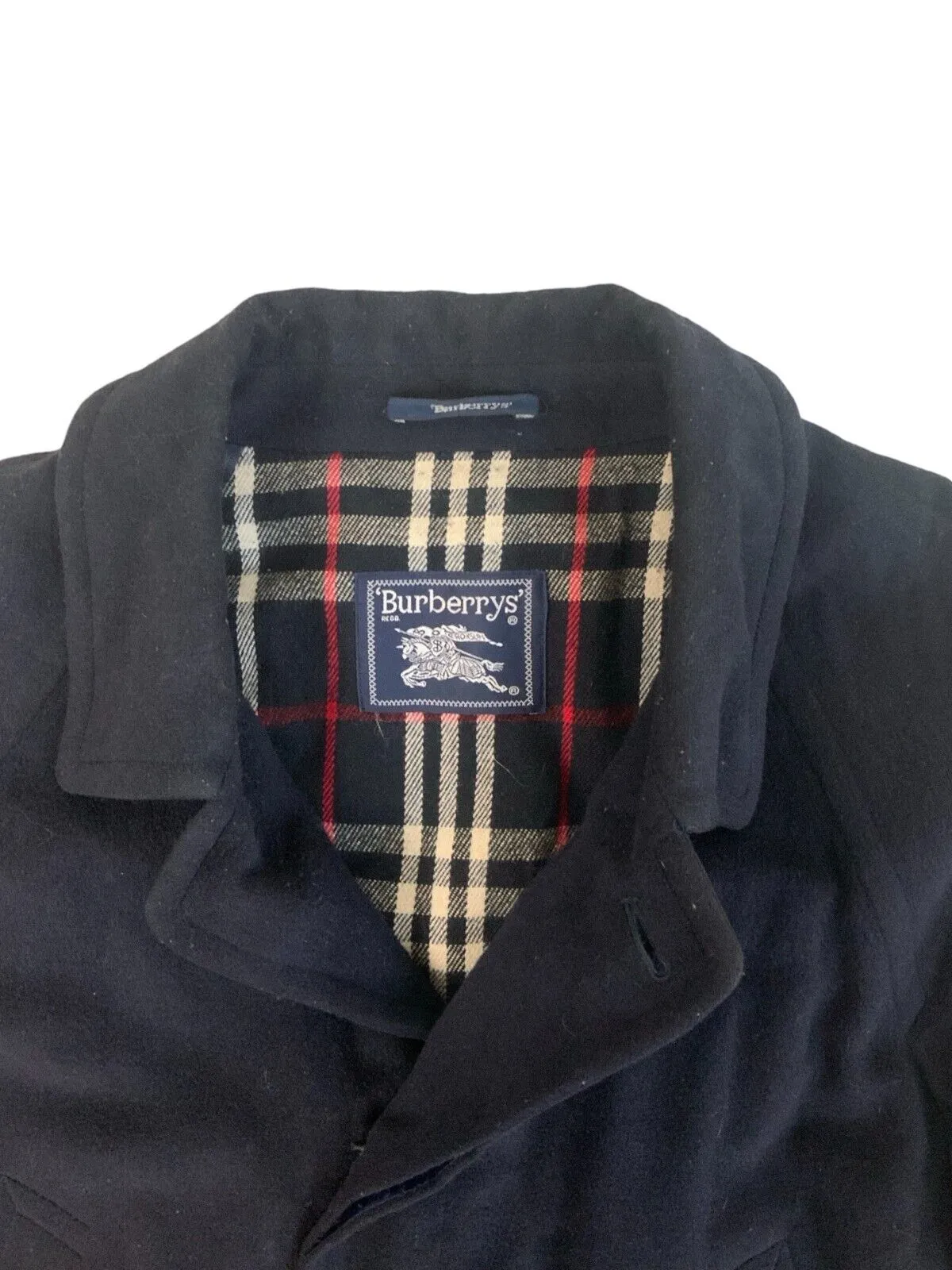 VINTAGE 1980s BURBERRYS OVERCOAT NAVY BLUE SIZE L