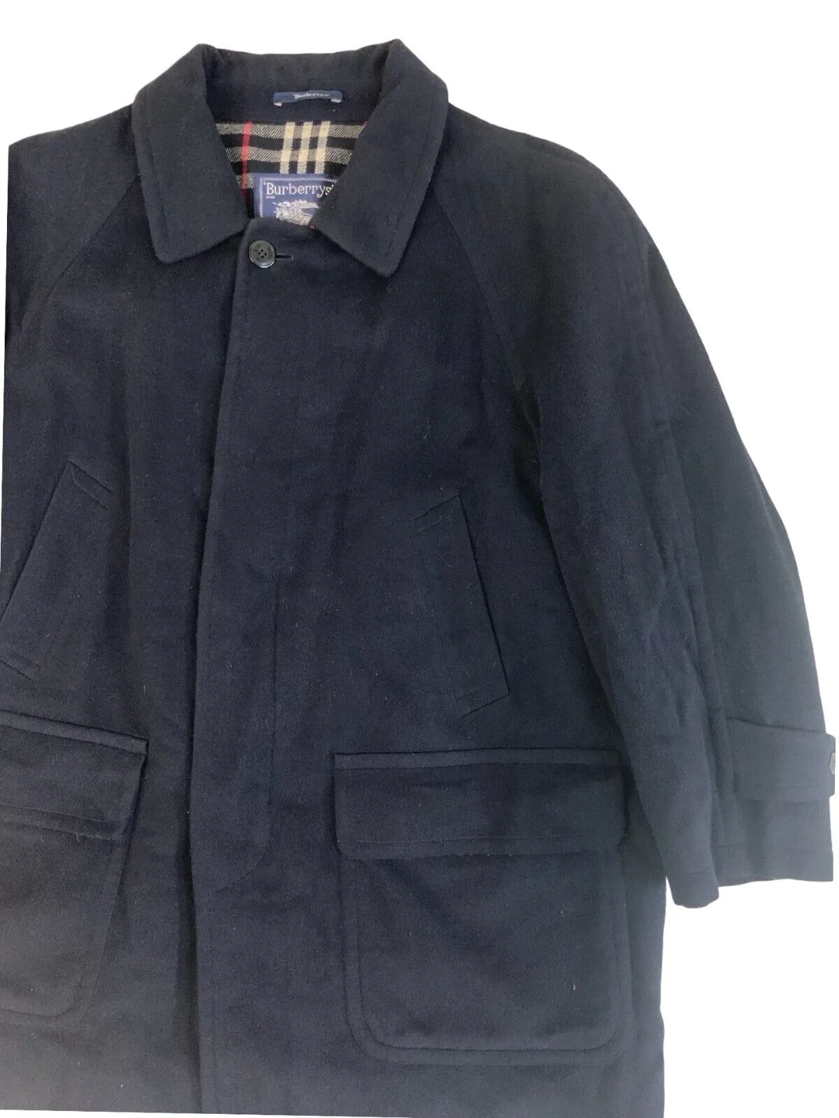 VINTAGE 1980s BURBERRYS OVERCOAT NAVY BLUE SIZE L