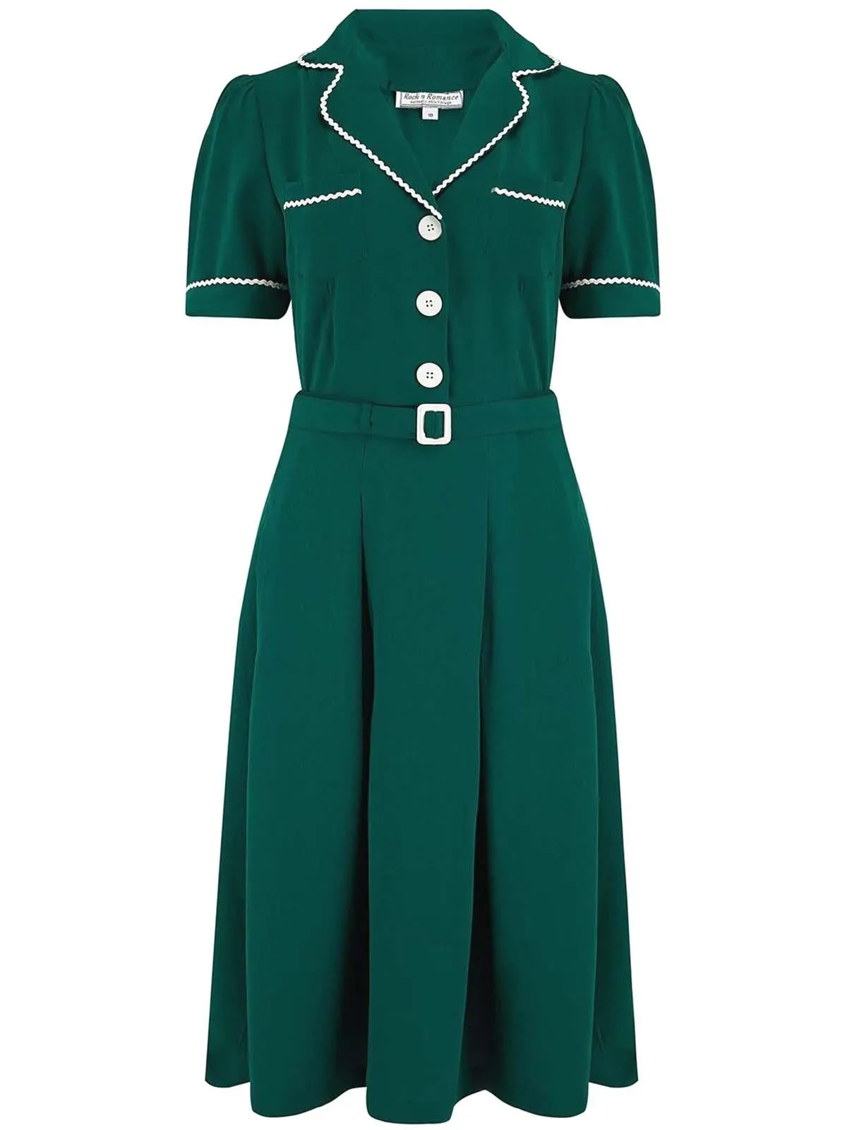 Vintage Style Green Shirtwaister Ric-Rac Dress