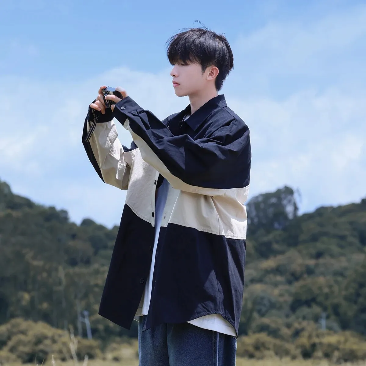 Wiaofellas Autumn New Hong Kong Fashion Brand Printed Men's Long Sleeve Shirt Handsome Men Clothing Daily Casual high-quality Overcoat