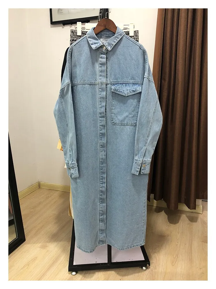 Women Vintage Blue Long Denim Jackets