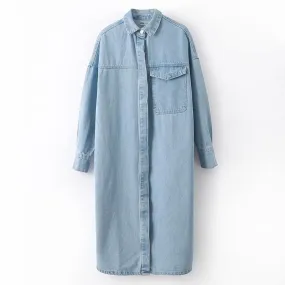 Women Vintage Blue Long Denim Jackets