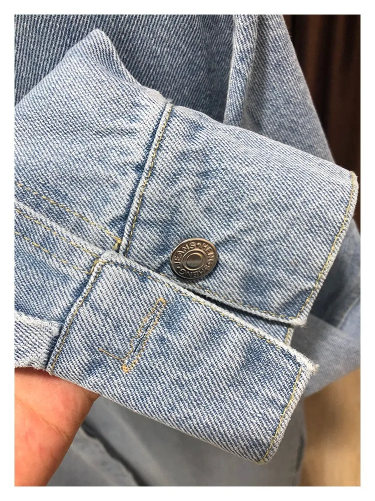 Women Vintage Blue Long Denim Jackets