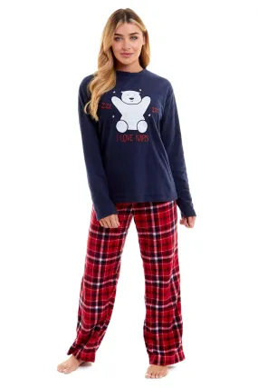 Women's Super Soft Polar Bear Fleece Pyjama Set Hooded Top Elasticated Pants Winter Loungewear Warm Durable Sleepwear by Daisy Dreamer