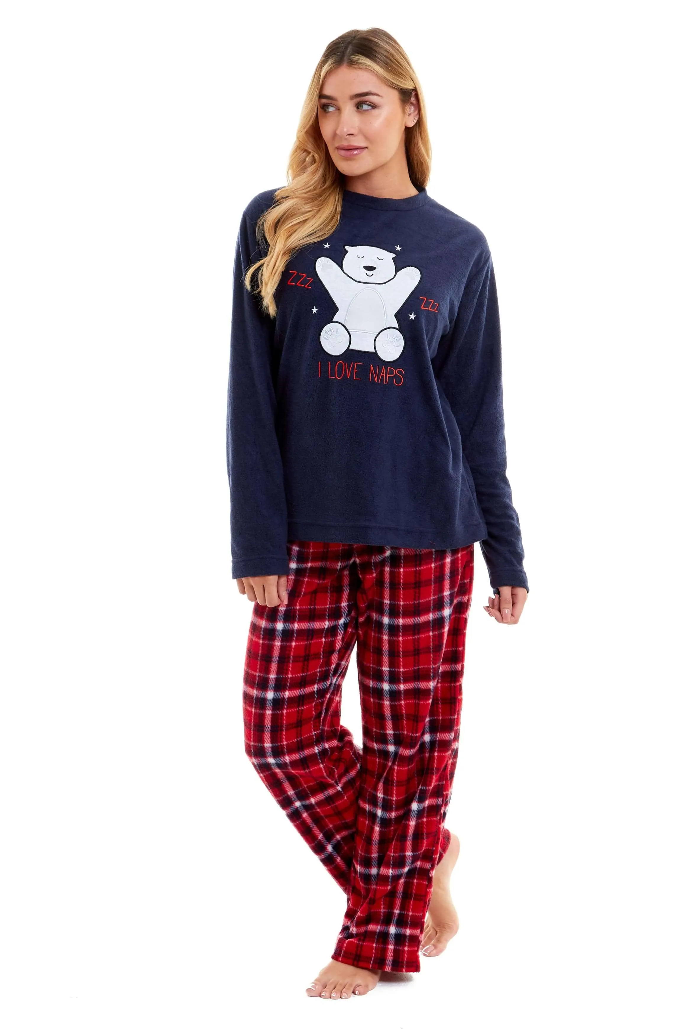 Women's Super Soft Polar Bear Fleece Pyjama Set Hooded Top Elasticated Pants Winter Loungewear Warm Durable Sleepwear by Daisy Dreamer