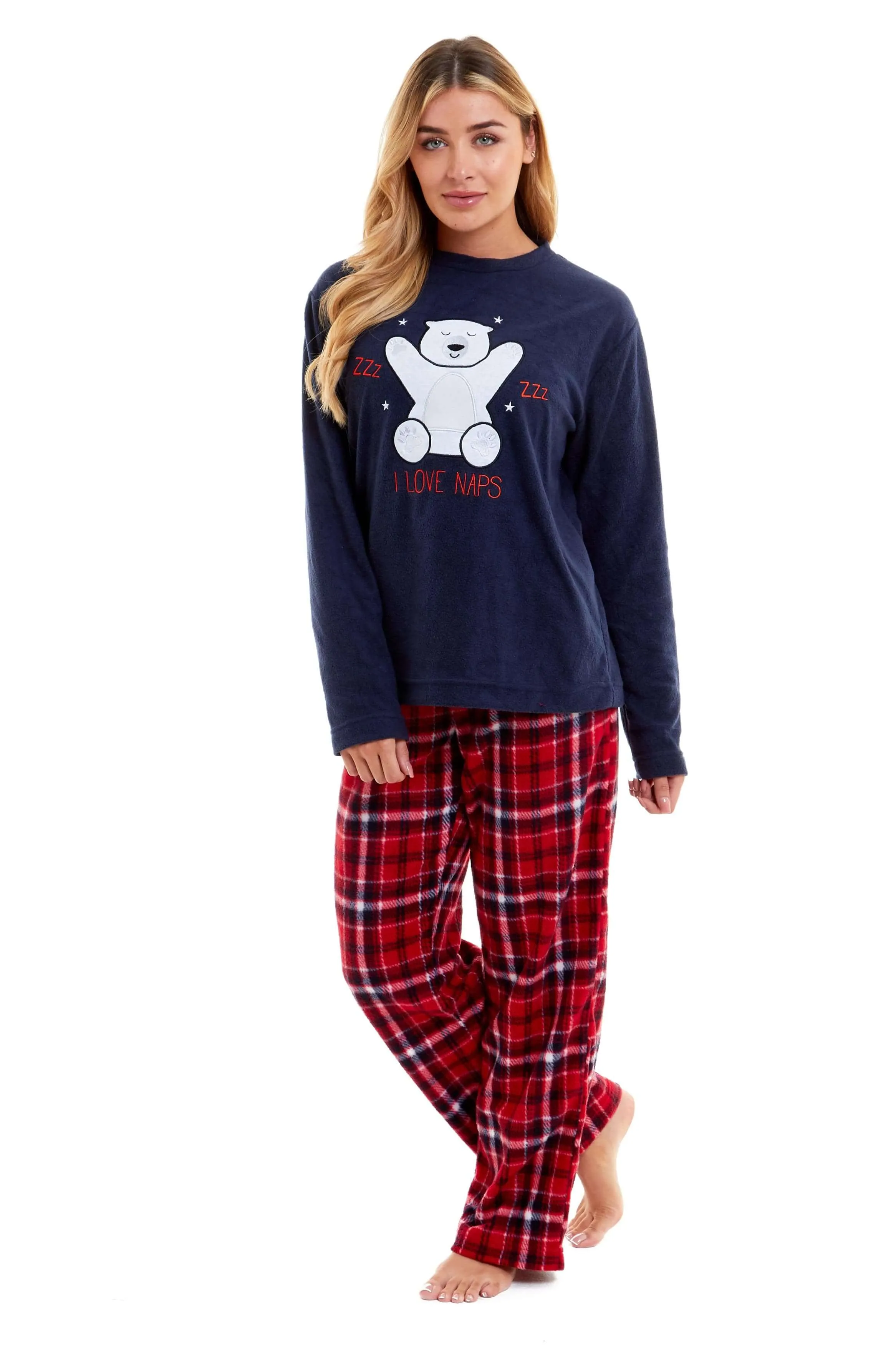 Women's Super Soft Polar Bear Fleece Pyjama Set Hooded Top Elasticated Pants Winter Loungewear Warm Durable Sleepwear by Daisy Dreamer