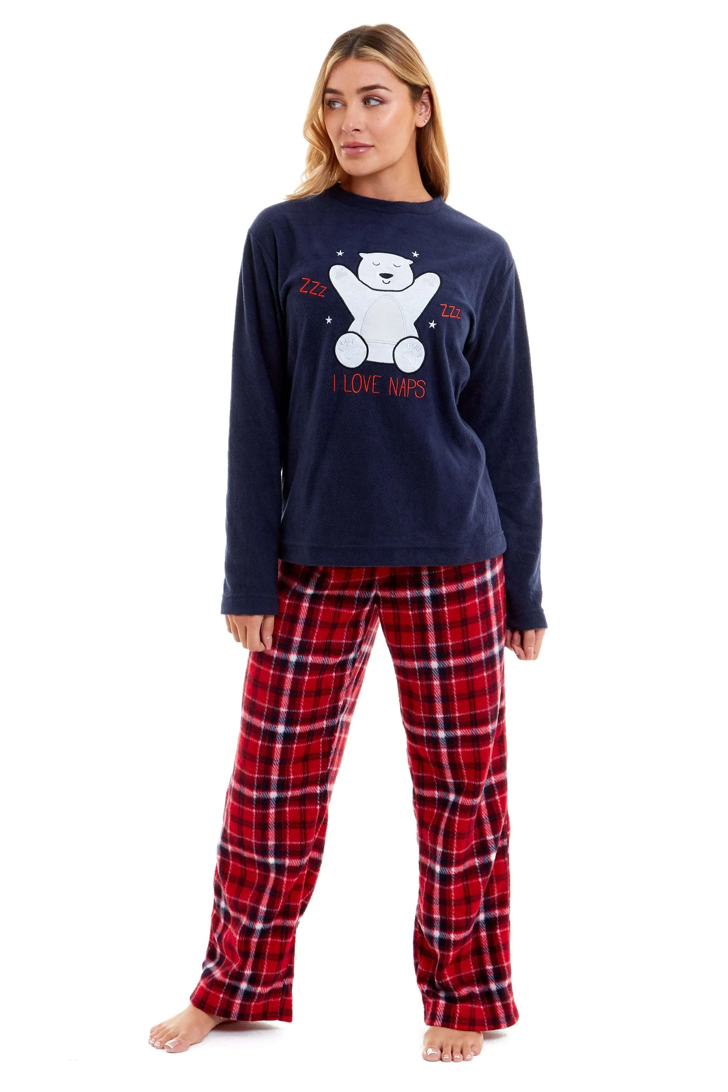 Women's Super Soft Polar Bear Fleece Pyjama Set Hooded Top Elasticated Pants Winter Loungewear Warm Durable Sleepwear by Daisy Dreamer