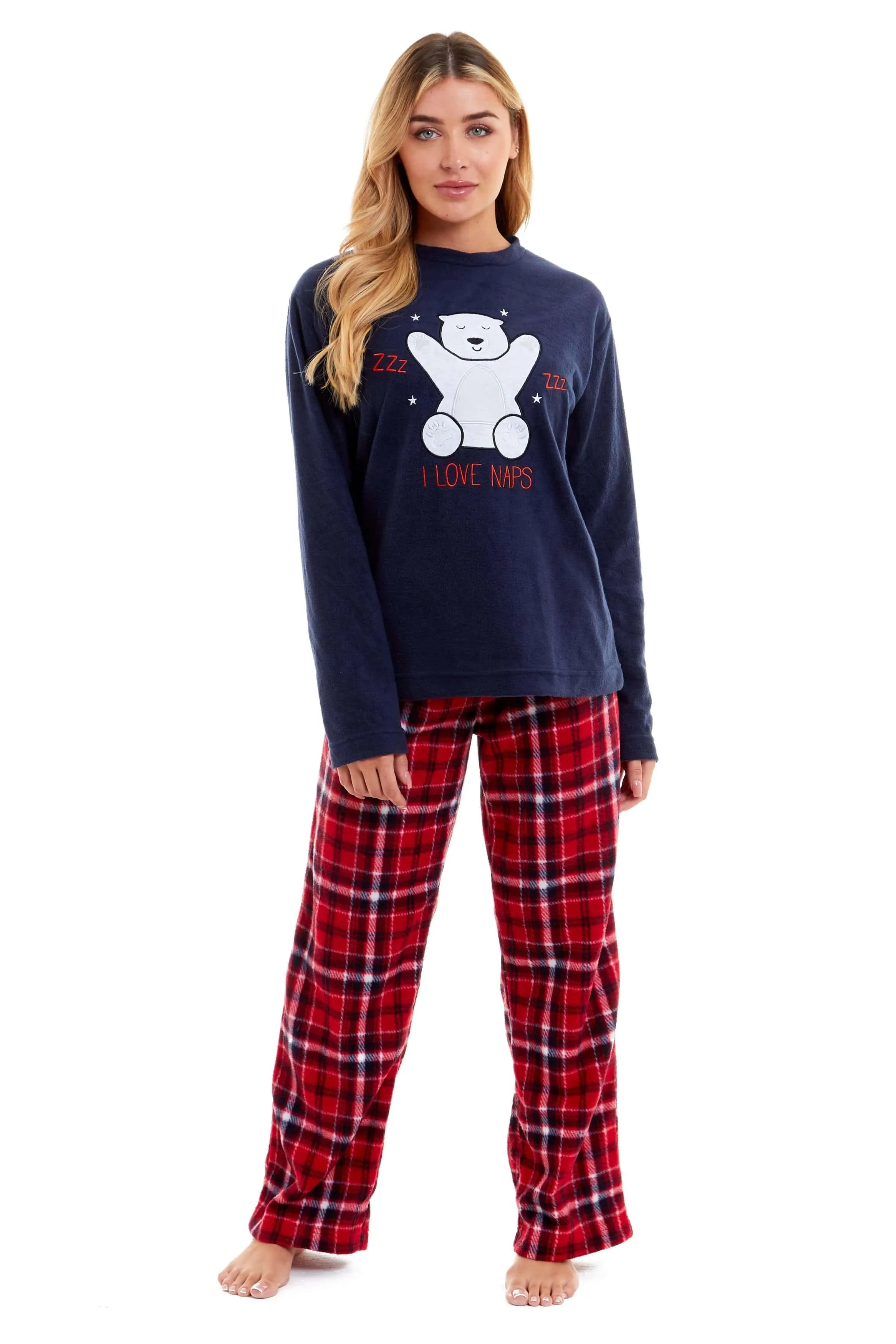 Women's Super Soft Polar Bear Fleece Pyjama Set Hooded Top Elasticated Pants Winter Loungewear Warm Durable Sleepwear by Daisy Dreamer