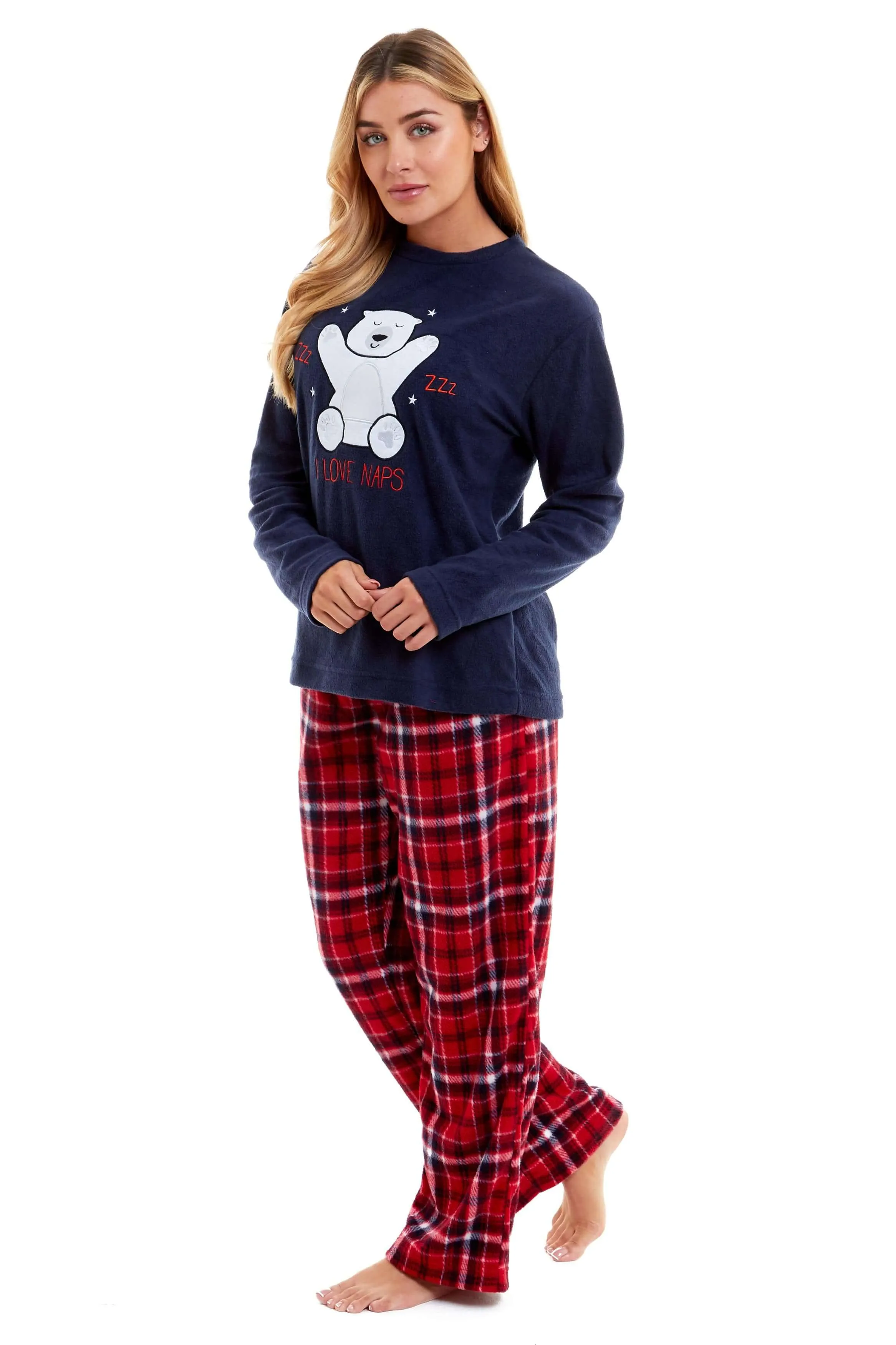 Women's Super Soft Polar Bear Fleece Pyjama Set Hooded Top Elasticated Pants Winter Loungewear Warm Durable Sleepwear by Daisy Dreamer